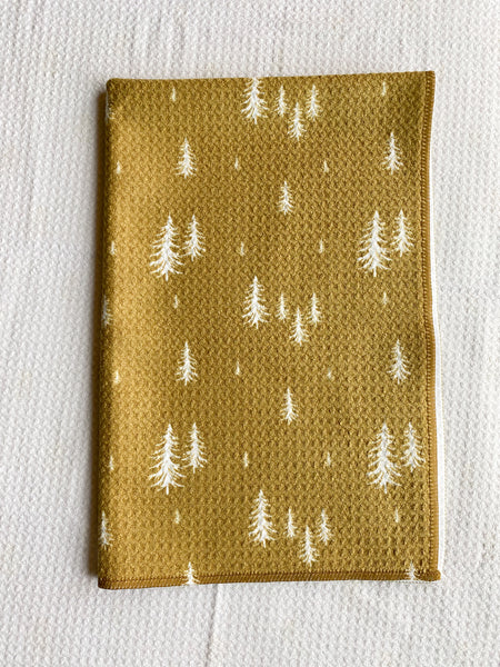 Pine Trees in Chartreuse Waffle Kitchen Towel